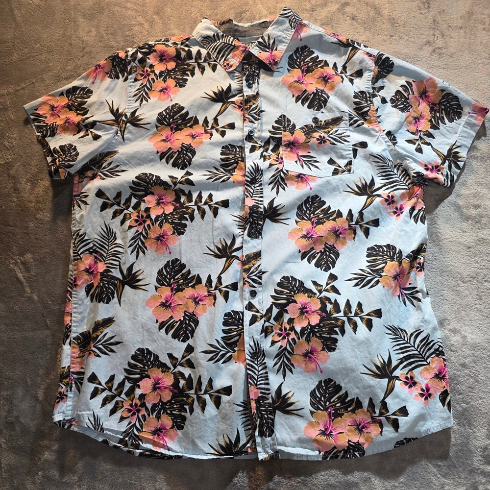 Tropical Floral Hawaiian Era Eighty Eight Brand Mens XL Blue Pink Hibiscus Shirt